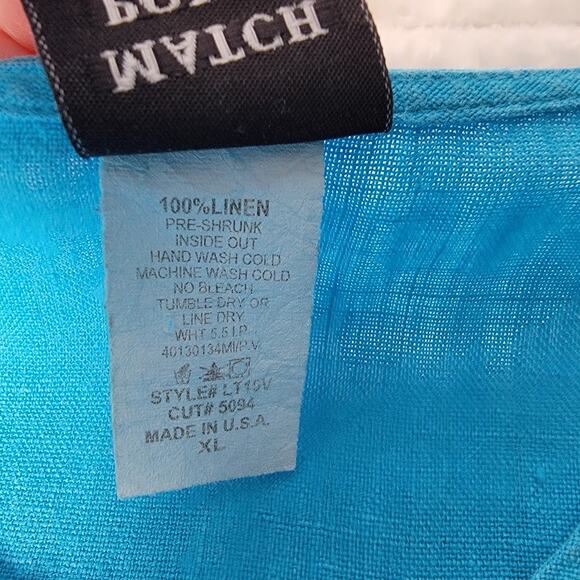 Match Point USA Boho 100% Linen Top XL Turquoise 3/4 Sleeve Tunic Lagenlook Boho - Picture 5 of 8